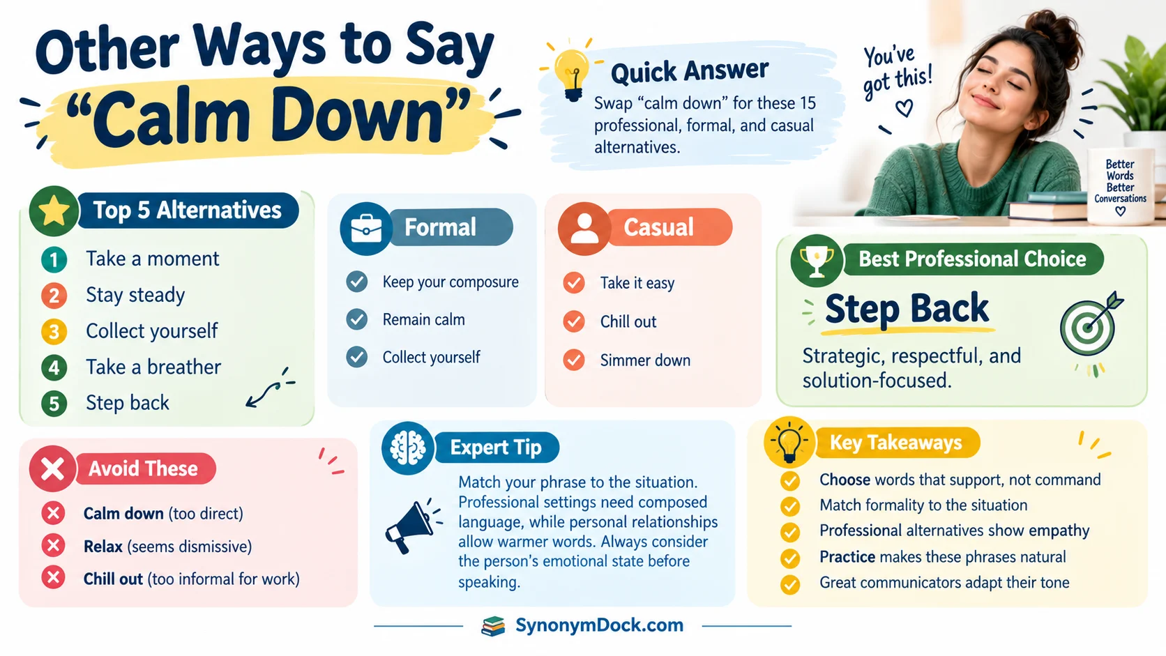 other ways to say calm down